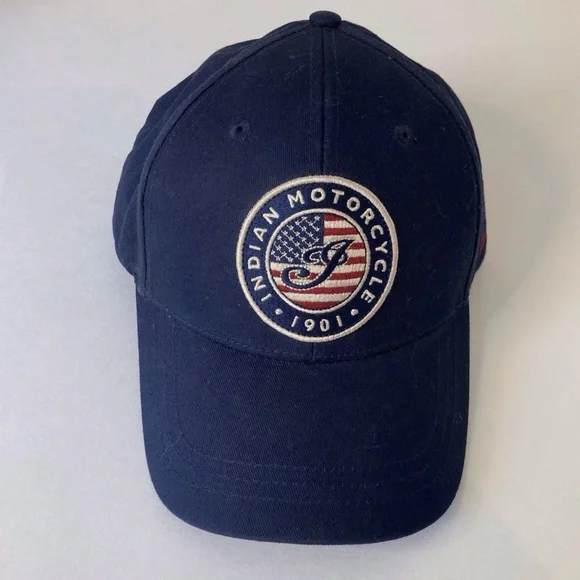 Indian Motorcycles 1901 US Flag Logo, Navy Blue Baseball Hat, Strap Back - Picture 11 of 11